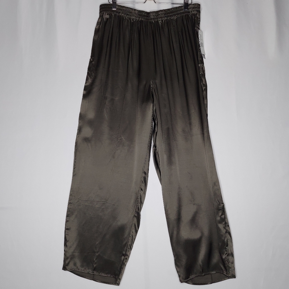 Rebecca Jones Satin Pants Women‎ 2X Green Reversible Elastic Pullon Quiet Luxury